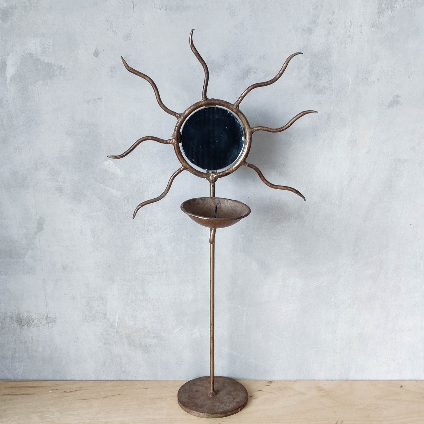 Vintage metal sun celestial mirror candle holder Dubreuil style