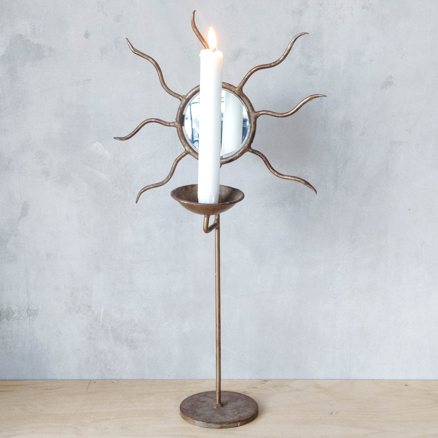 Vintage metal sun celestial mirror candle holder Dubreuil style