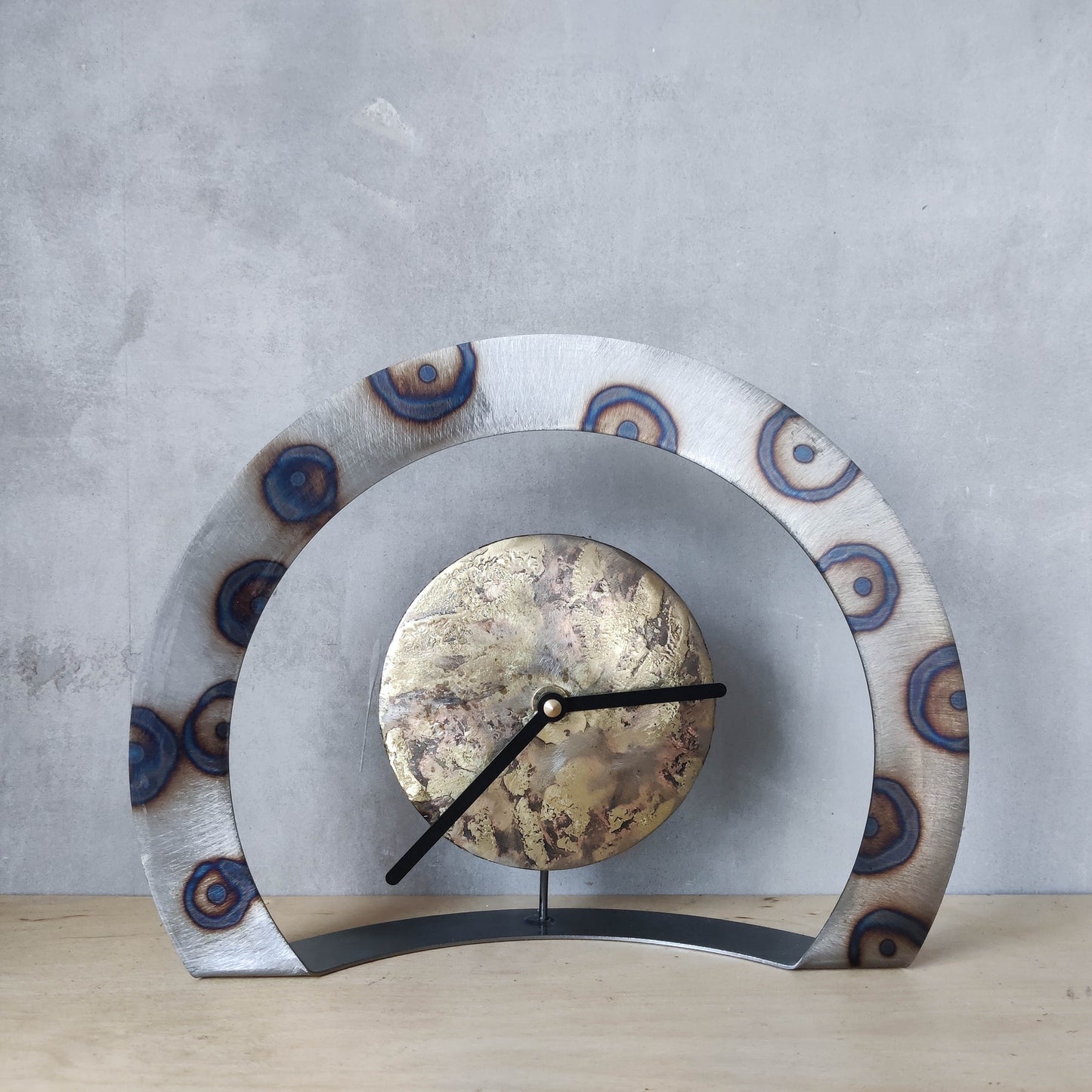 Artisan metalwork torched sculptural abstract clock
