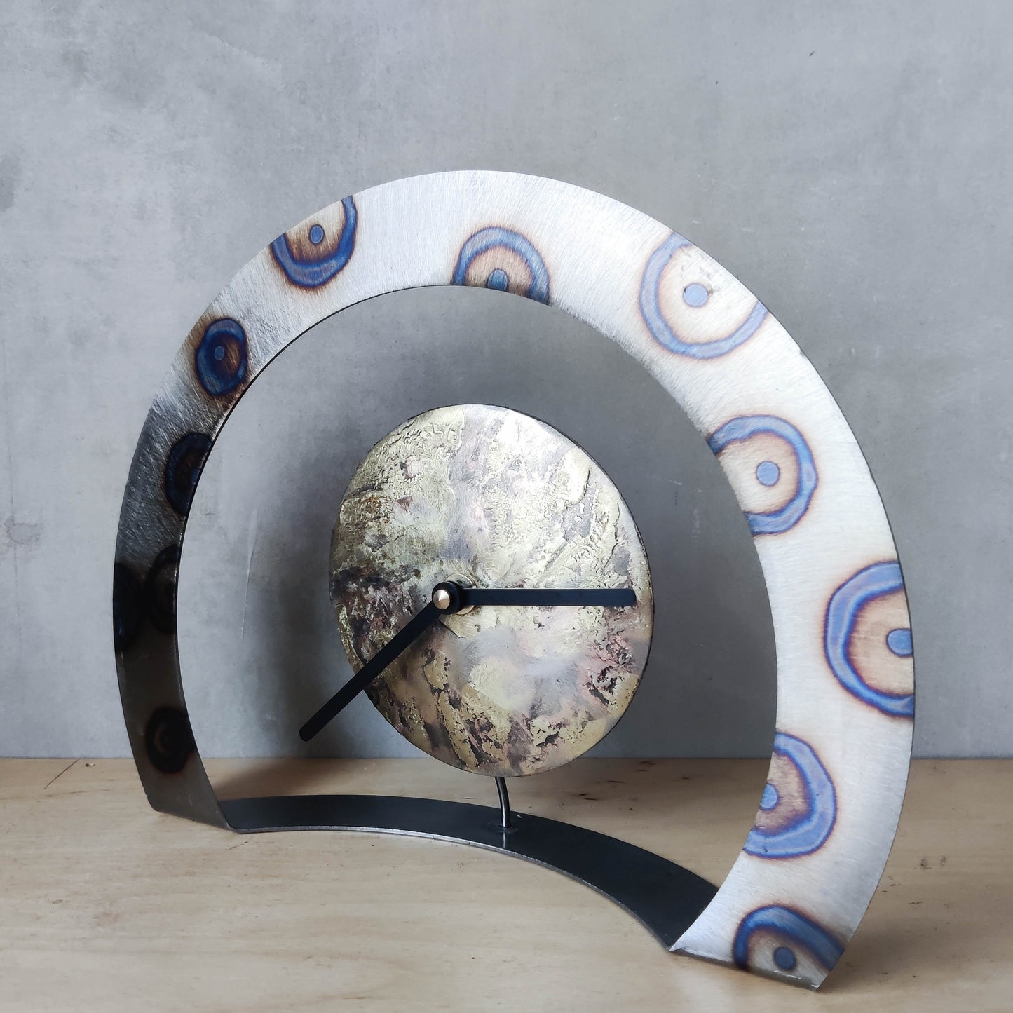 Artisan metalwork torched sculptural abstract clock