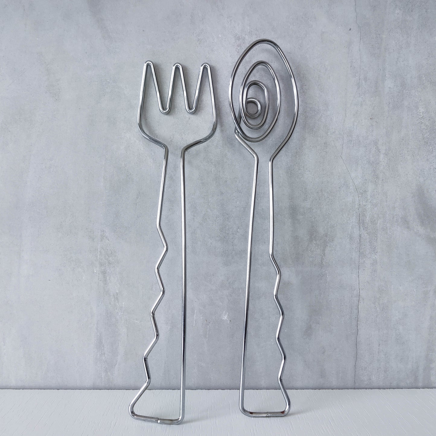 Vintage 90s salad servers spoons serving abstract wirework metal sculptural