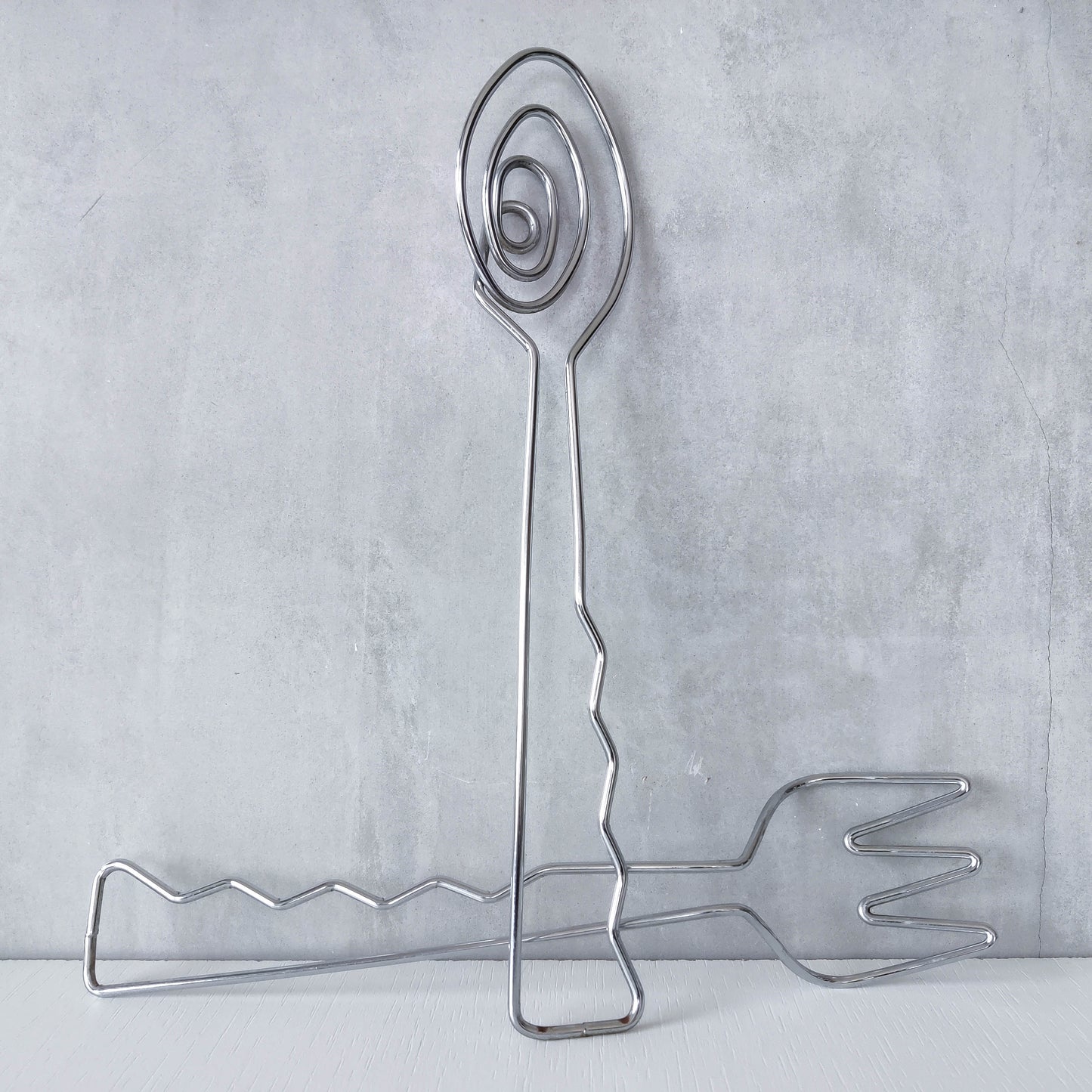 Vintage 90s salad servers spoons serving abstract wirework metal sculptural