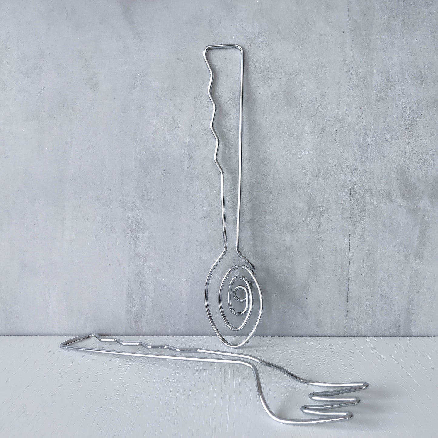 Vintage 90s salad servers spoons serving abstract wirework metal sculptural