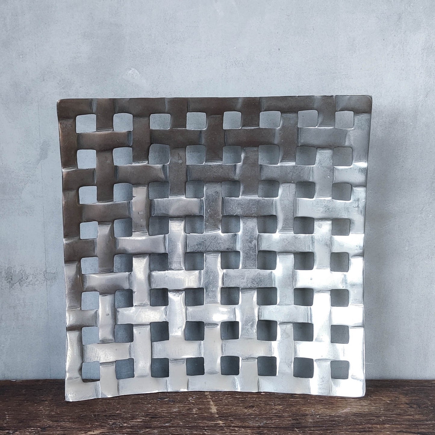 Vintage cast aluminium platter tray fruit bowl lattice weave centrepiece