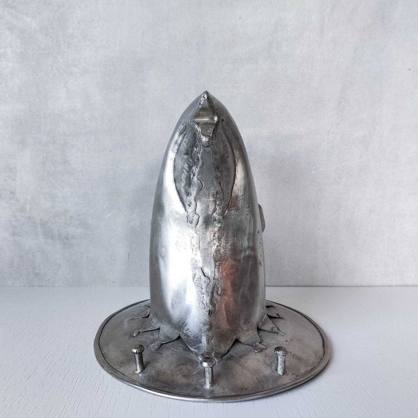 Whimsical welded steel metal sculptural rhino head handmade wall hooks