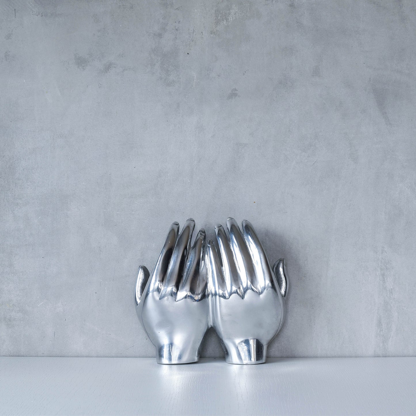 Vintage sand cast aluminium sculptural hands dish vide poche catchall silver