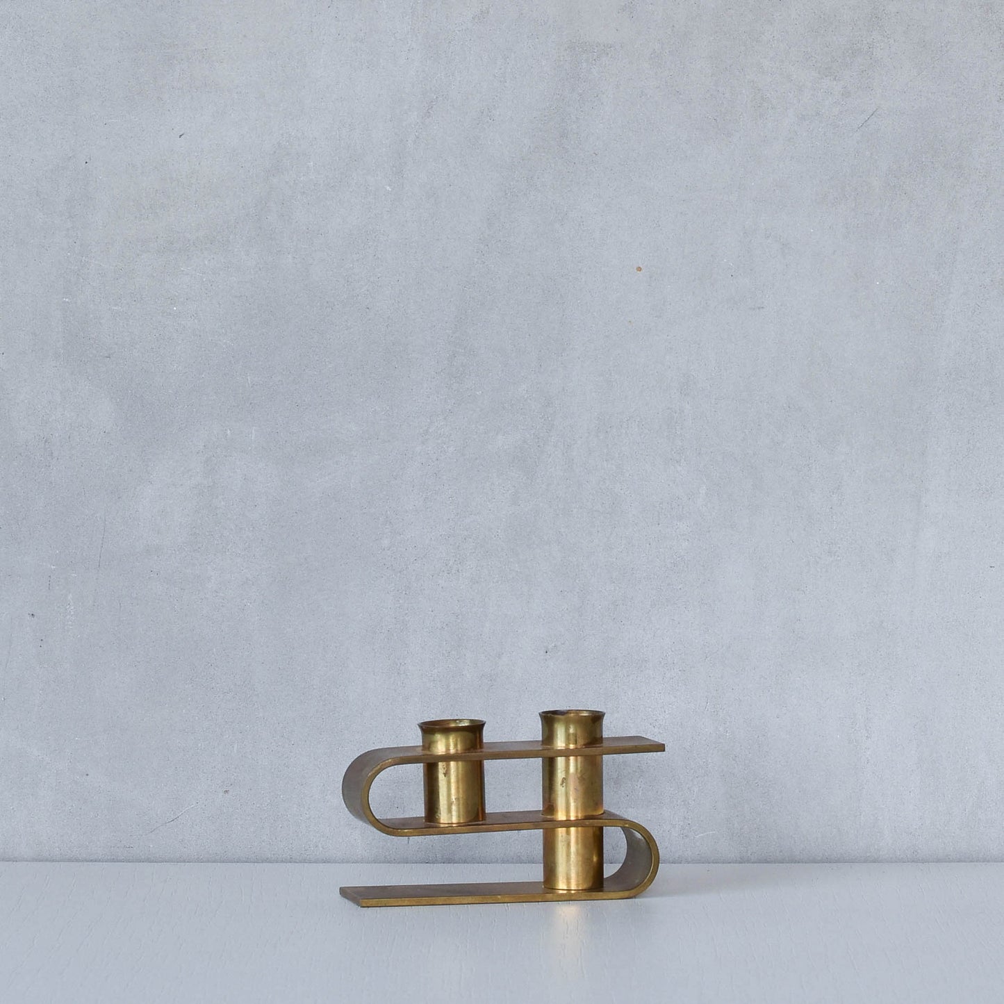 Vintage Scandinavian style sculptural S shaped candle holder brass mid century