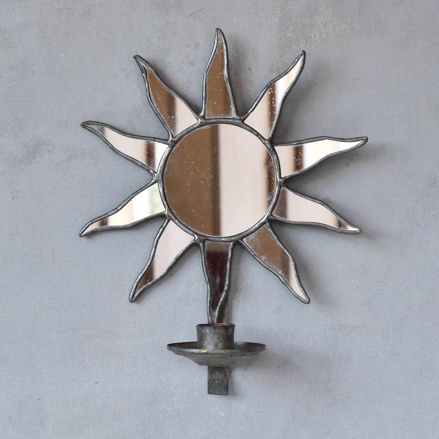 Vintage handmade leaded sun sunburst mirror candle holder sconce wall Hoskin