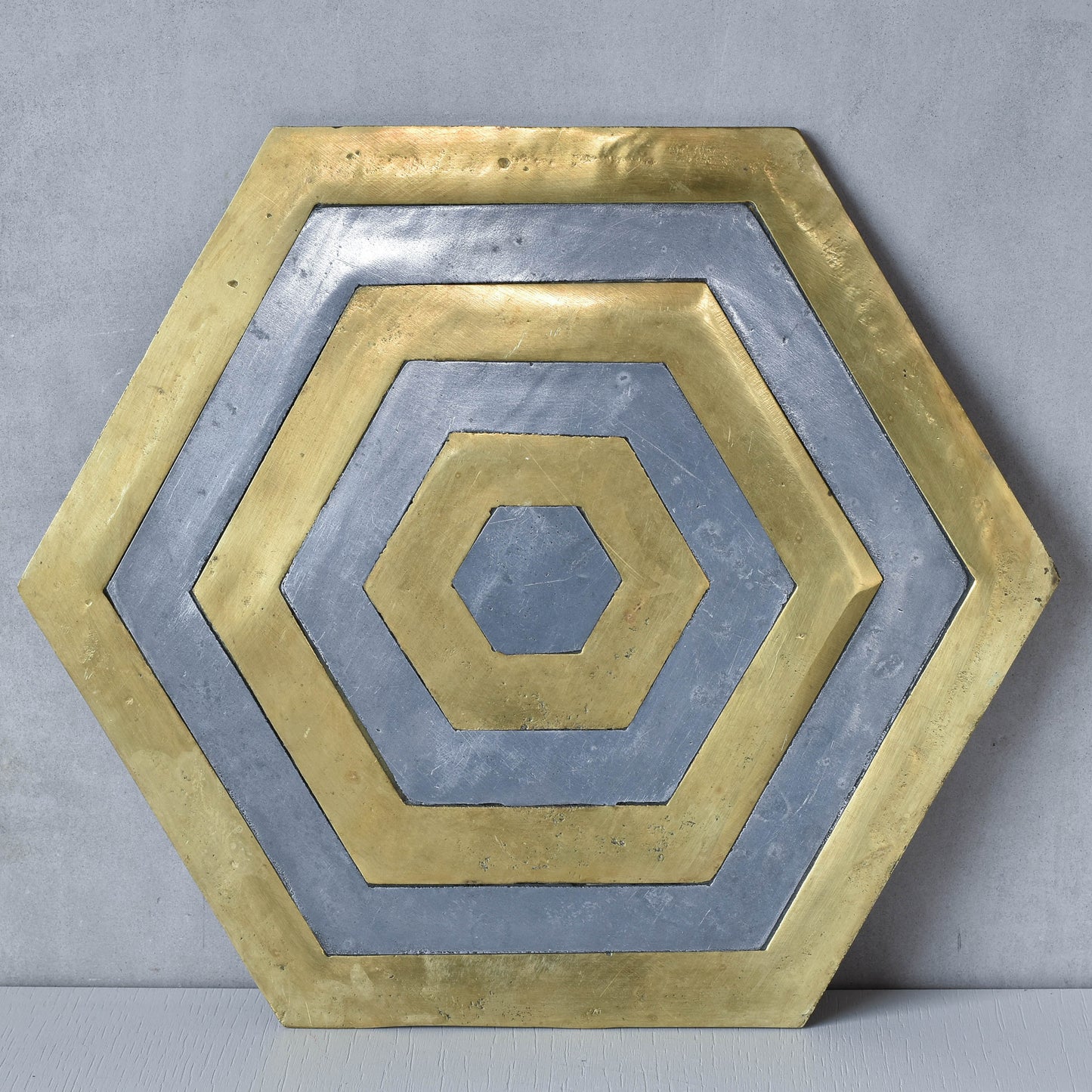 David Marshall brutalist vintage 1980s cast brass and aluminium tray trivet mat