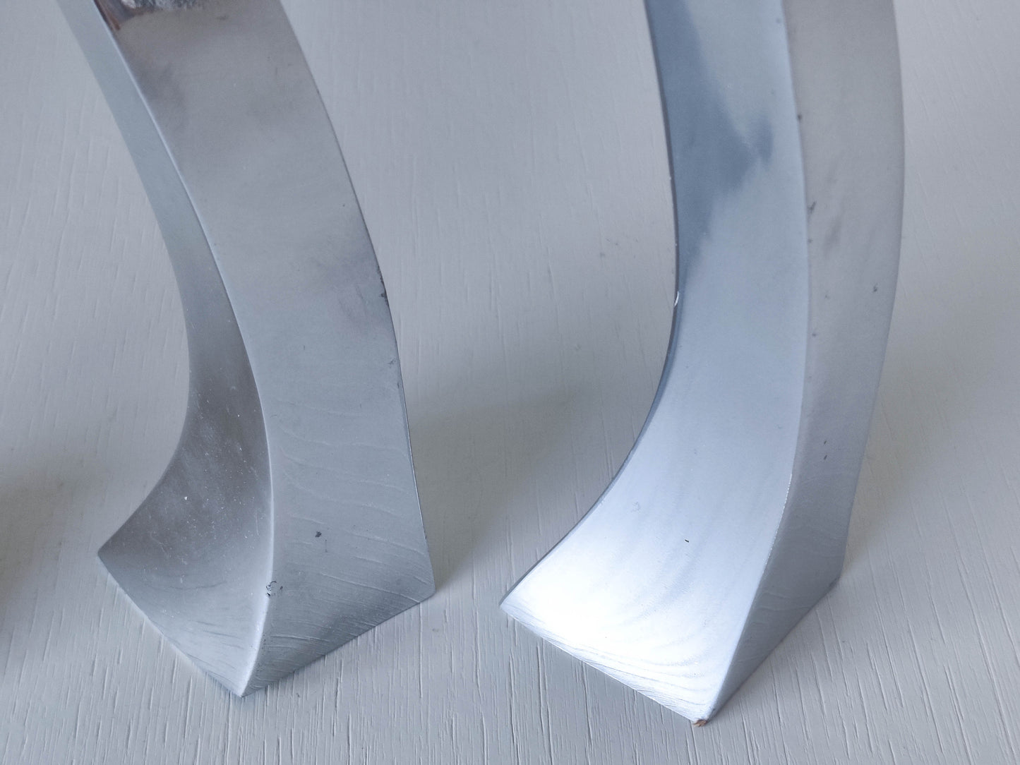 Trio of vintage aluminium Nessie Matthew Hilton style biomorphic candle holders