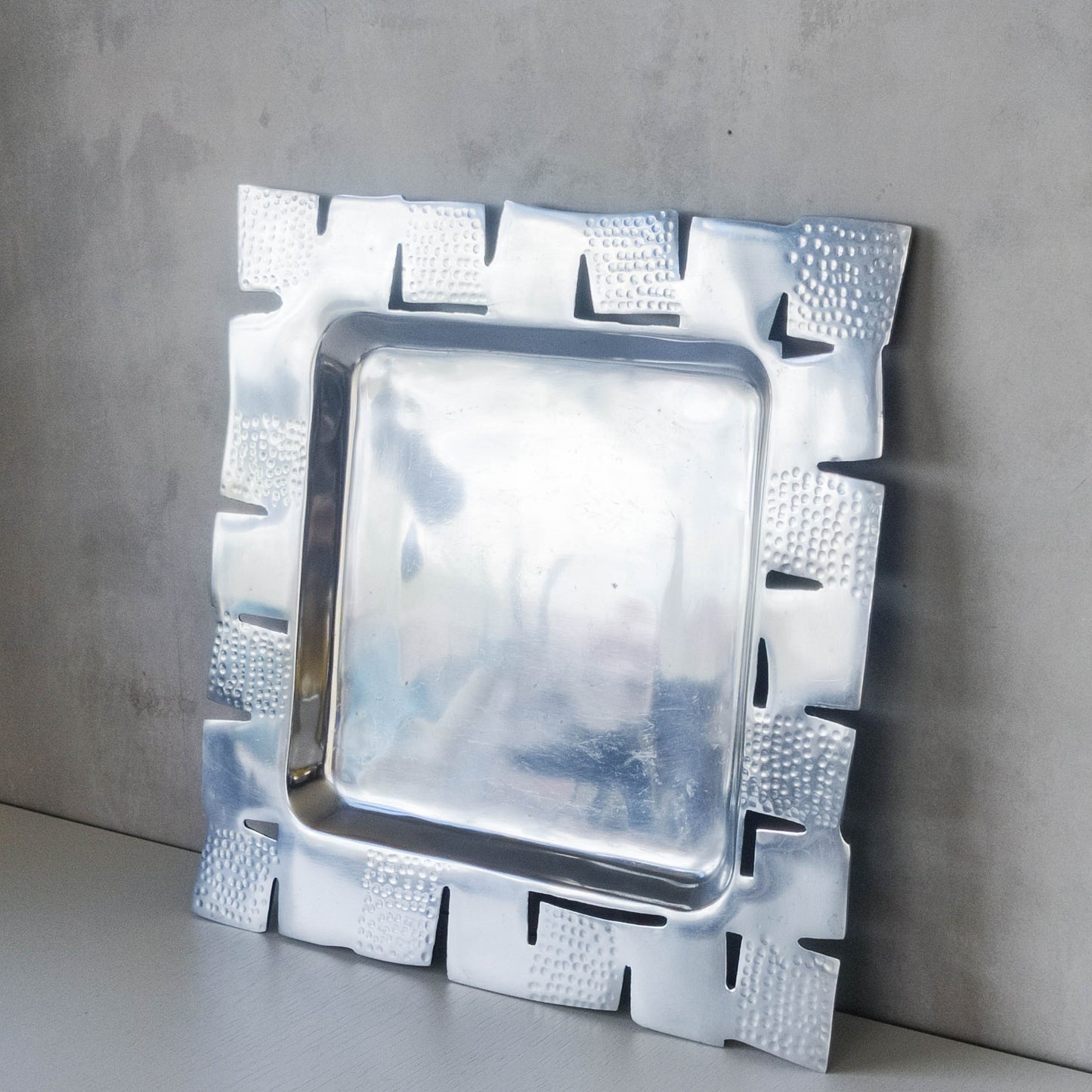 Vintage cast aluminium tray centerpiece silver modernist style