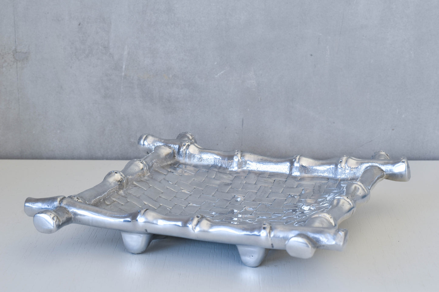 Vintage modernist Mariposa 1990s Mexico bamboo cast aluminium tray dish vide poche