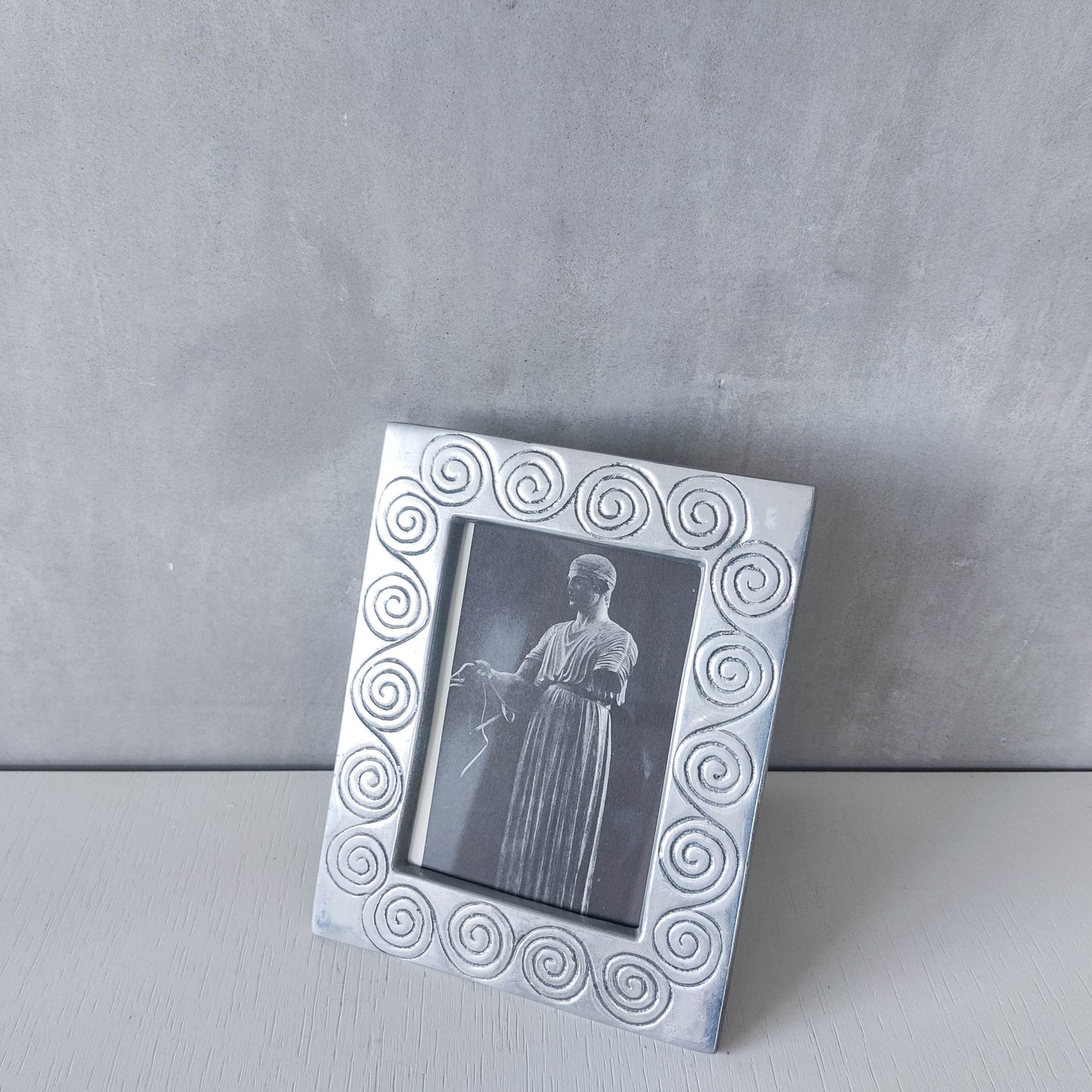 Vintage hand cast aluminium pewter spiral swirl 1990s picture photo frame