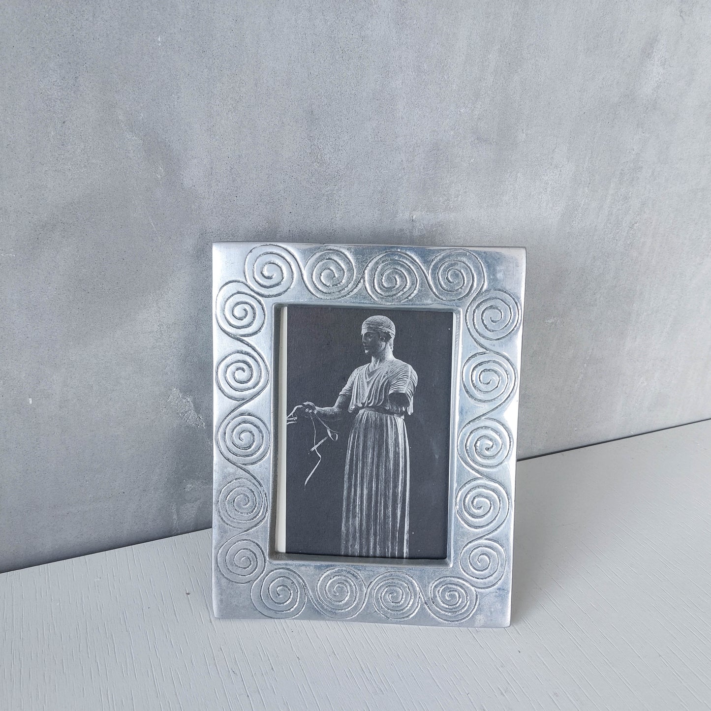 Vintage hand cast aluminium pewter spiral swirl 1990s picture photo frame