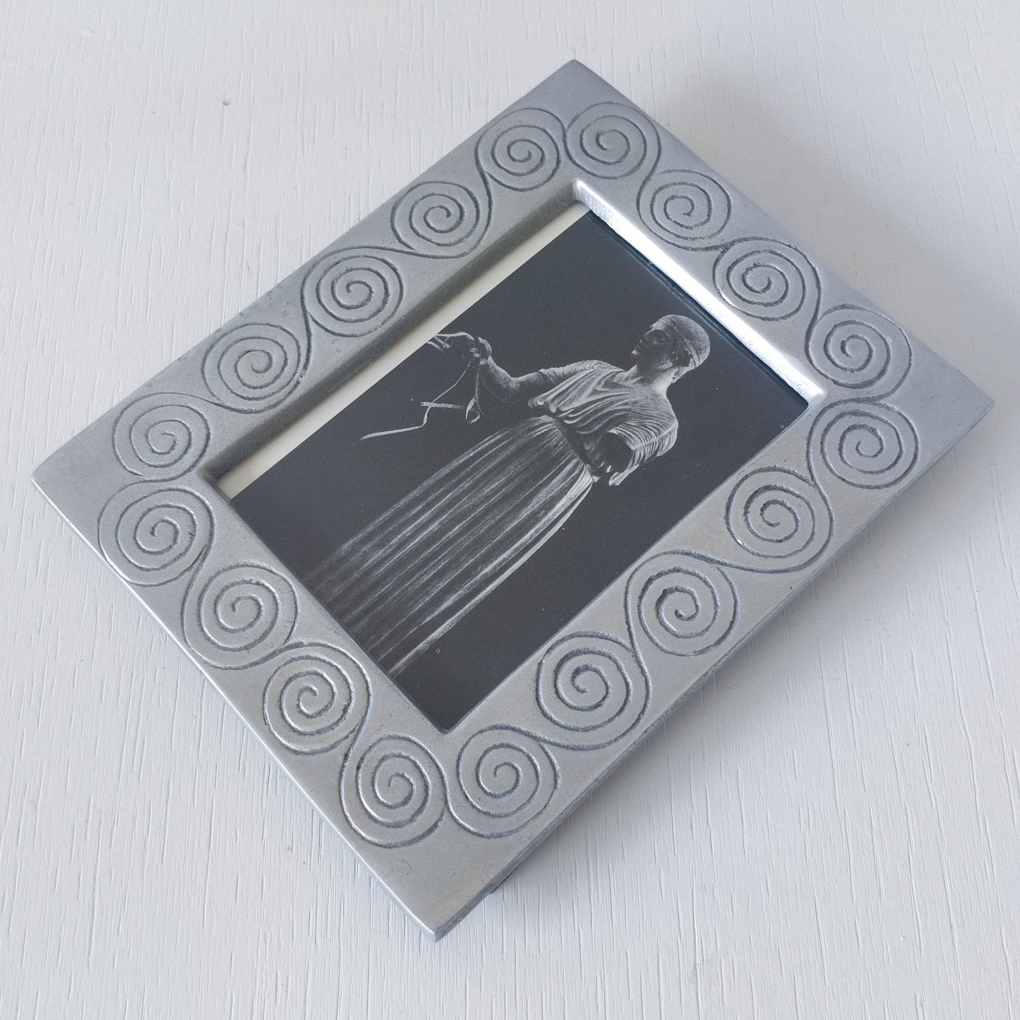 Vintage hand cast aluminium pewter spiral swirl 1990s picture photo frame