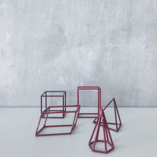 Vintage set of 5 geometric steel wire red 1950s shapes models teaching modernist