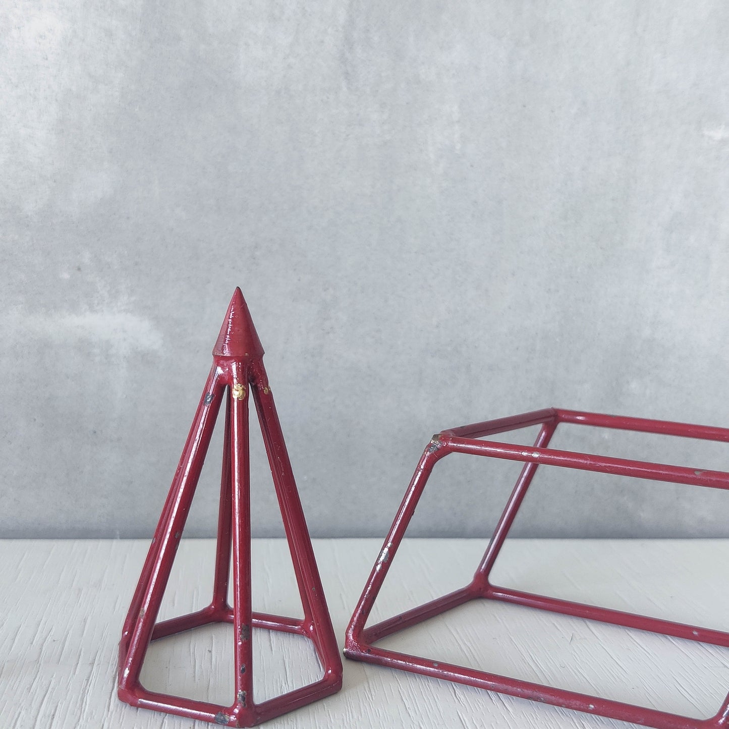 Vintage set of 5 geometric steel wire red 1950s shapes models teaching modernist