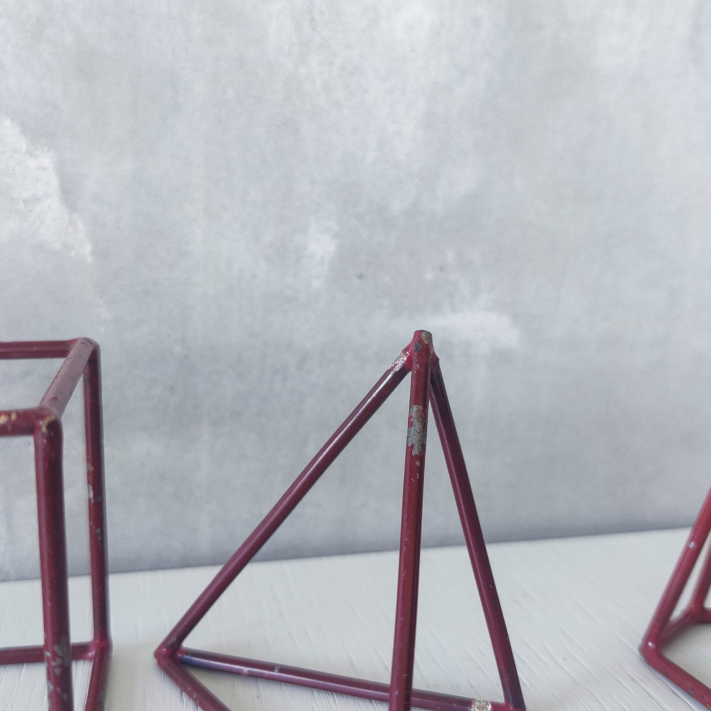 Vintage set of 5 geometric steel wire red 1950s shapes models teaching modernist
