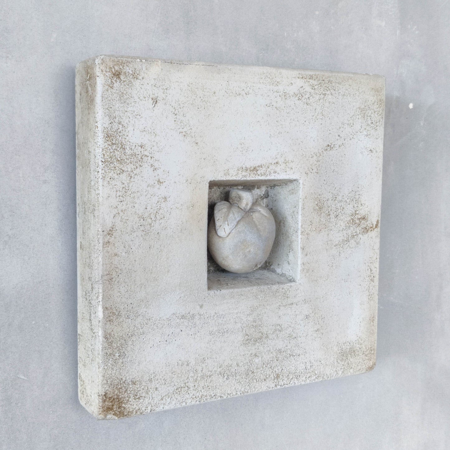 Vintage 90s relief wall hanging cast plaster sculpture abstract apple surreal DB