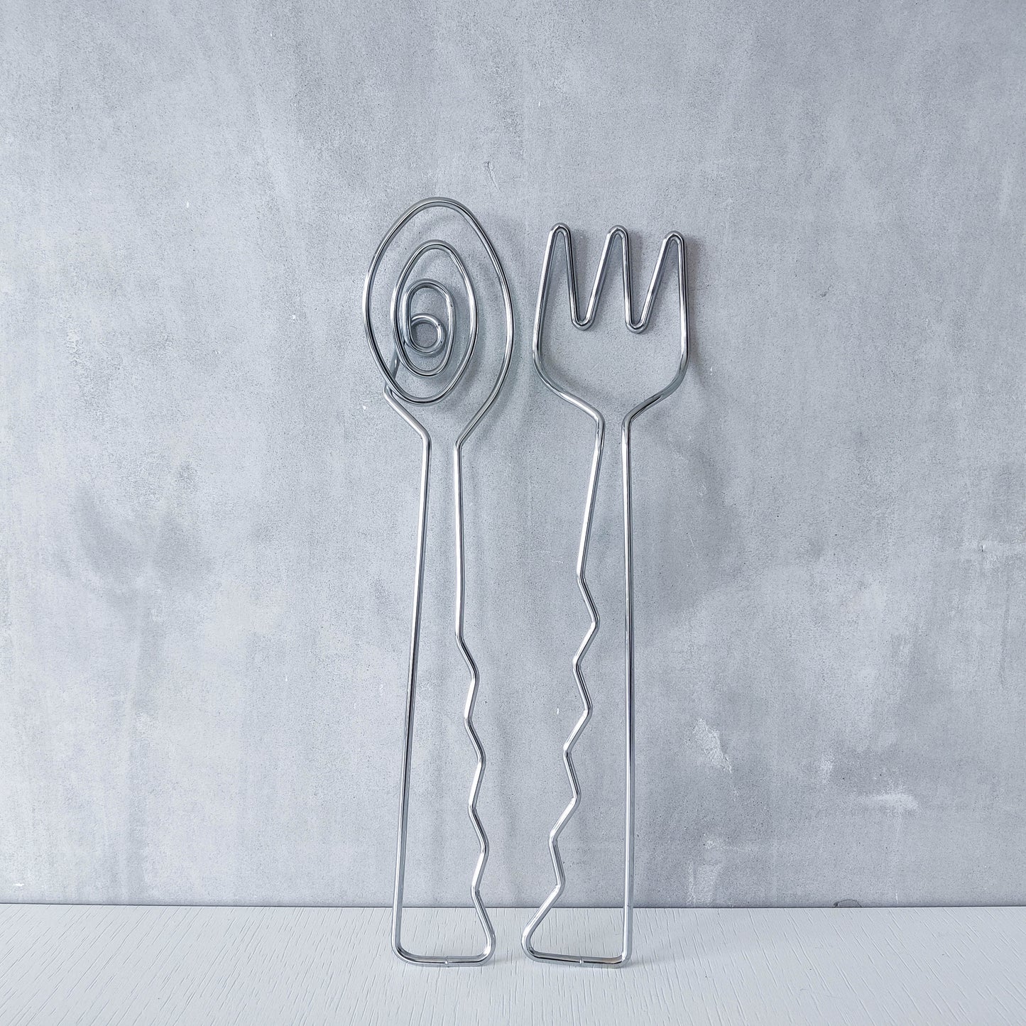 Vintage 90s salad servers spoons serving abstract wirework metal sculptural