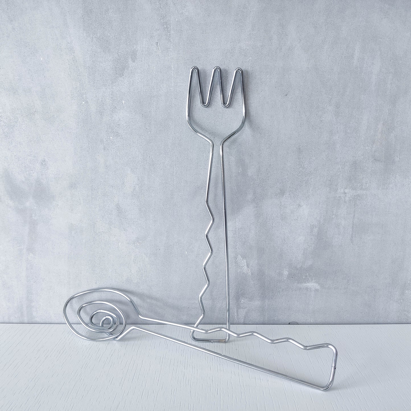 Vintage 90s salad servers spoons serving abstract wirework metal sculptural