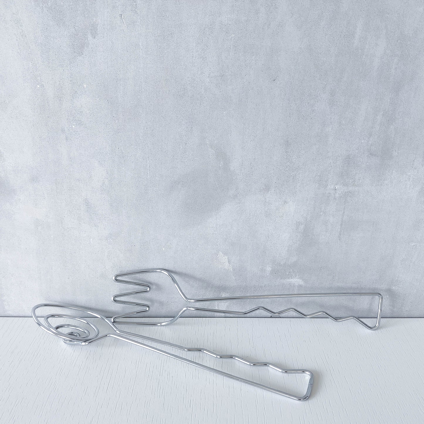 Vintage 90s salad servers spoons serving abstract wirework metal sculptural