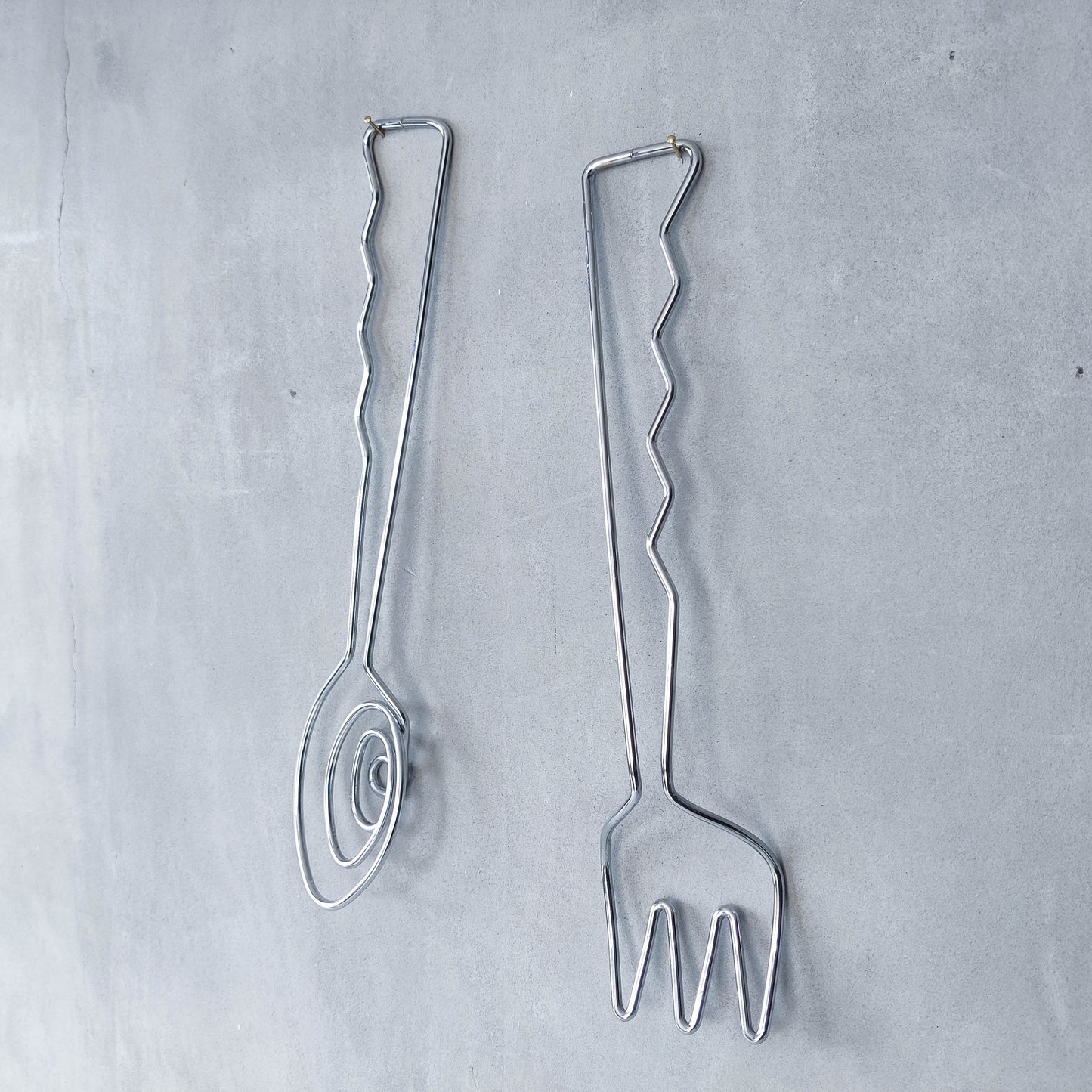 Vintage 90s salad servers spoons serving abstract wirework metal sculptural