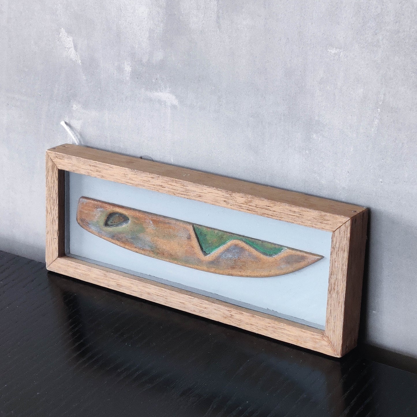 Scottish School modernist relief abstract painted carved board of abstract form in artist frame