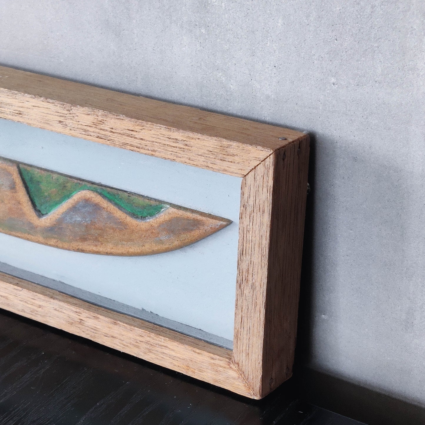 Scottish School modernist relief abstract painted carved board of abstract form in artist frame