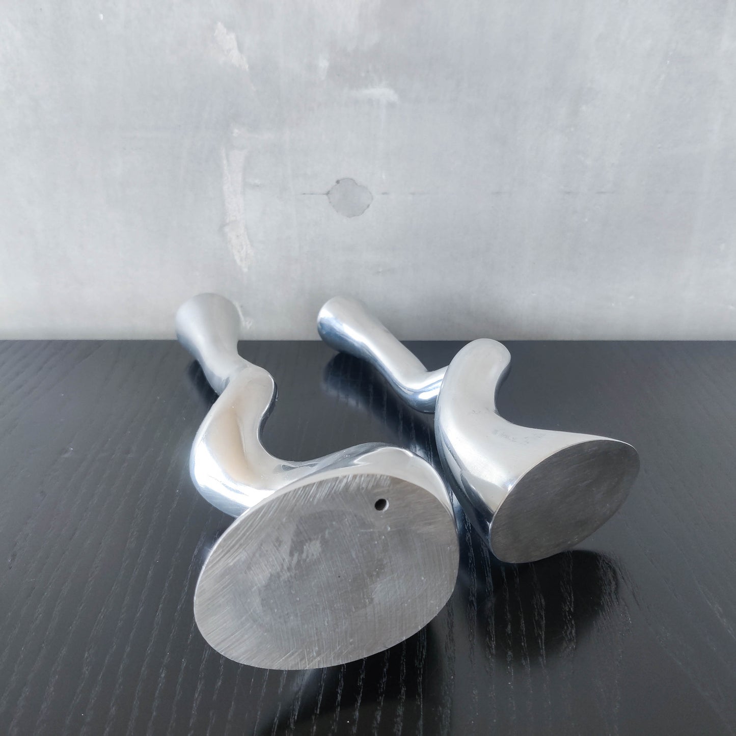 Pair cast aluminium vintage brutalist style sculptural candle holders silver ART3 style