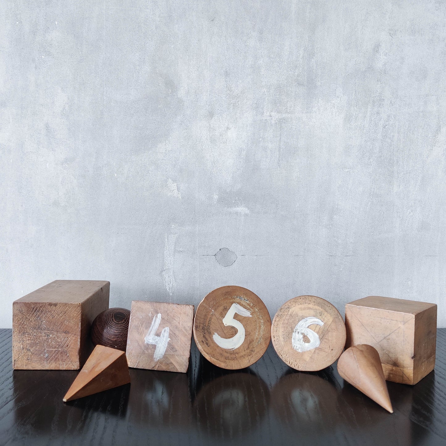 Vintage 1950s set wooden teaching drawing models geometric solids shapes wood