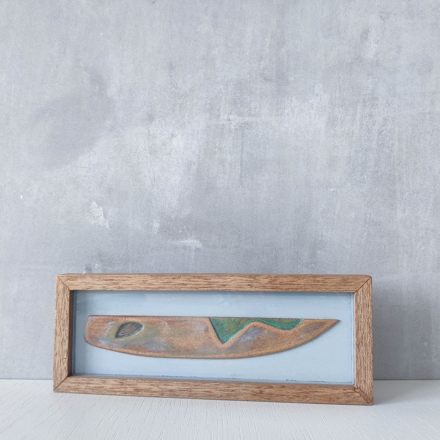 Scottish School modernist relief abstract painted carved board of abstract form in artist frame