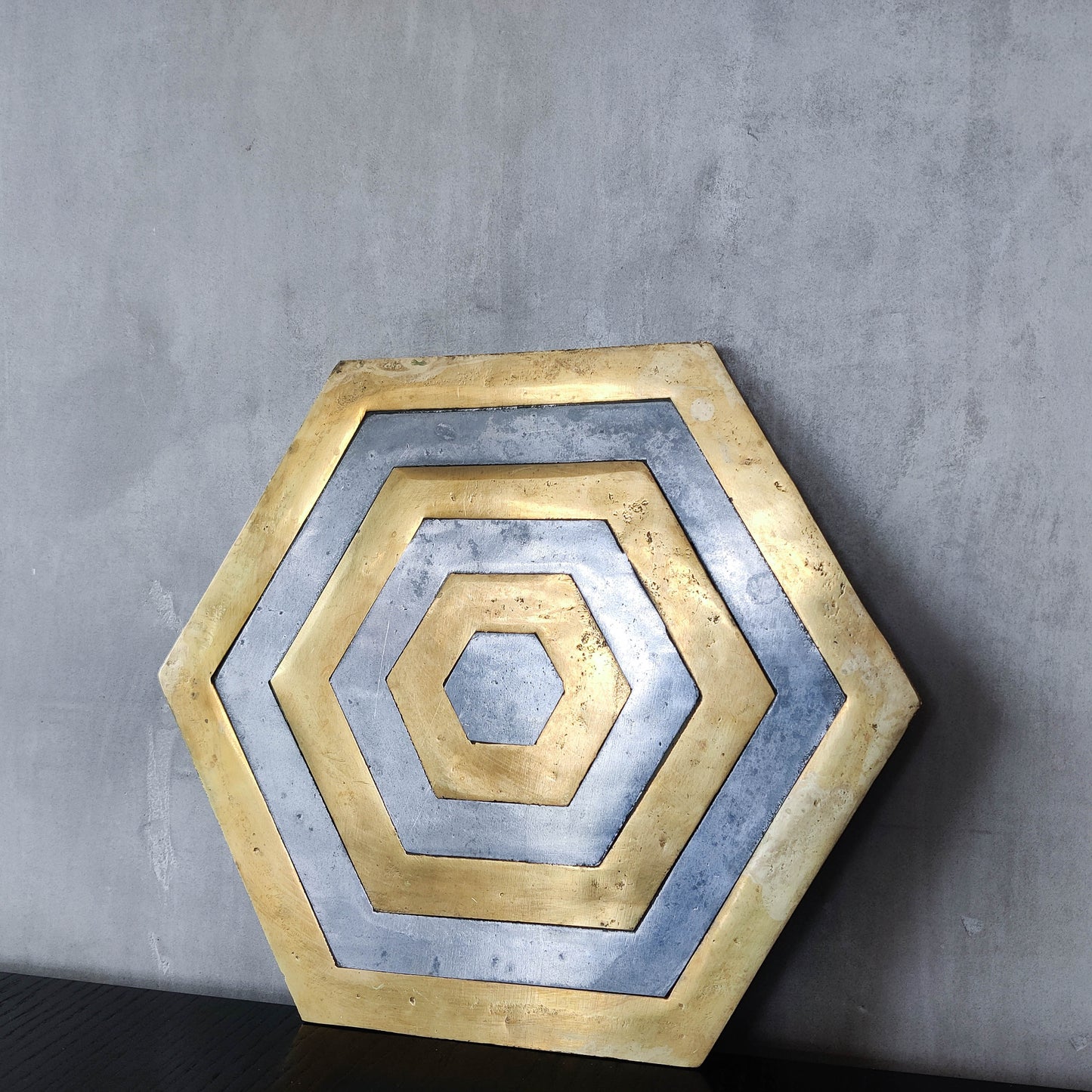 David Marshall brutalist vintage 1980s cast brass and aluminium tray trivet mat