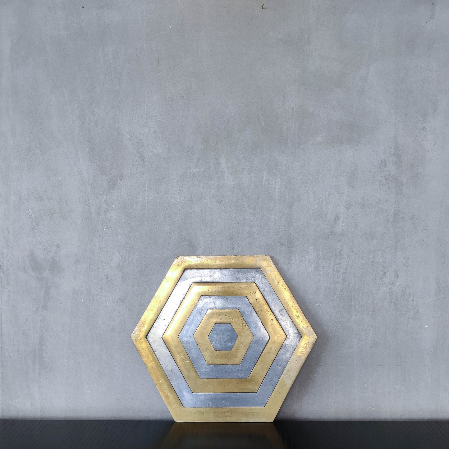 David Marshall brutalist vintage 1980s cast brass and aluminium tray trivet mat