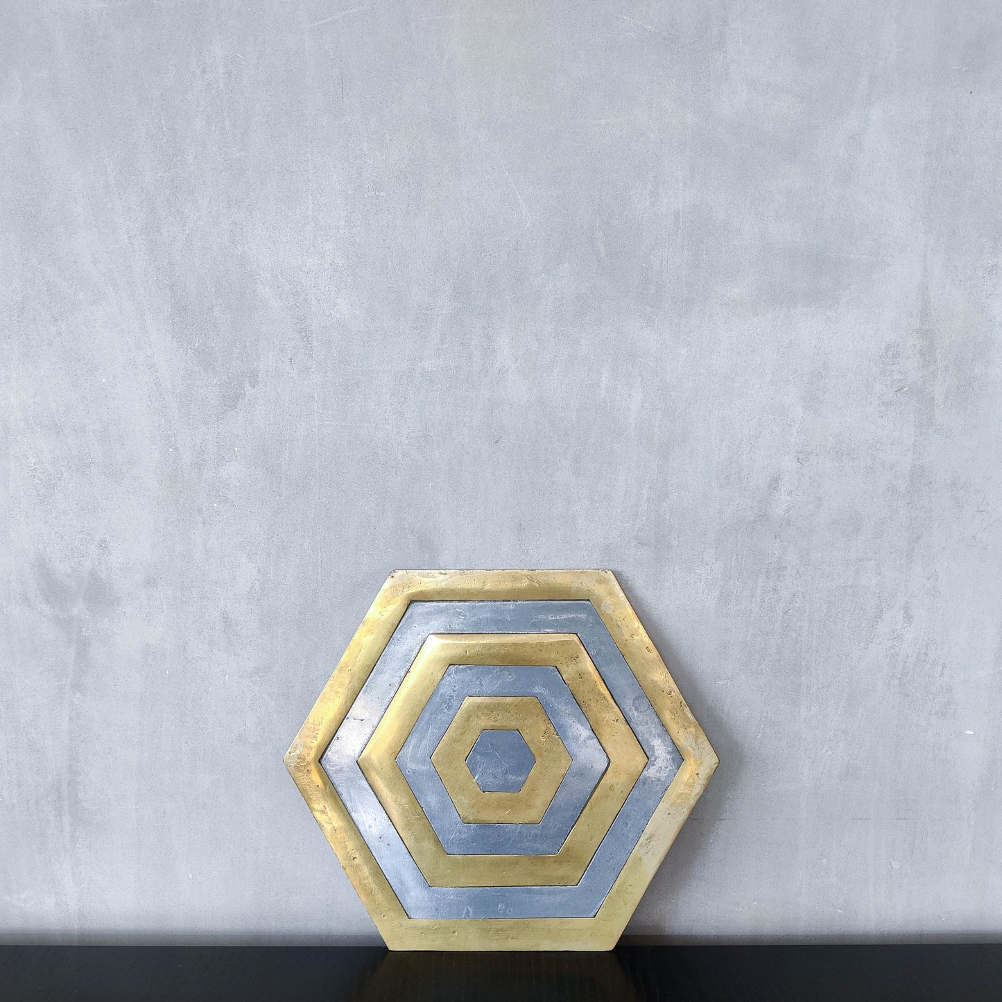 David Marshall brutalist vintage 1980s cast brass and aluminium tray trivet mat