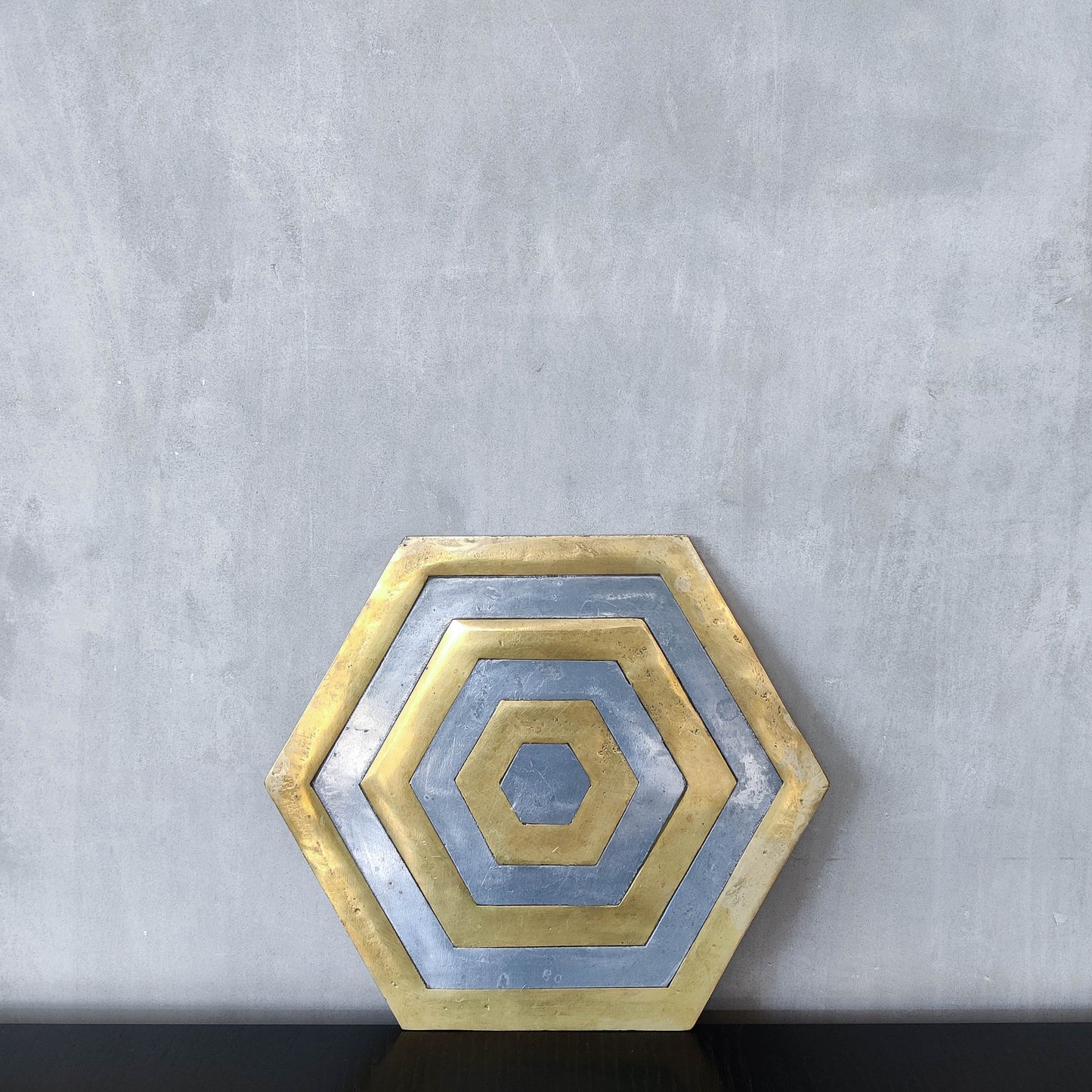 David Marshall brutalist vintage 1980s cast brass and aluminium tray trivet mat