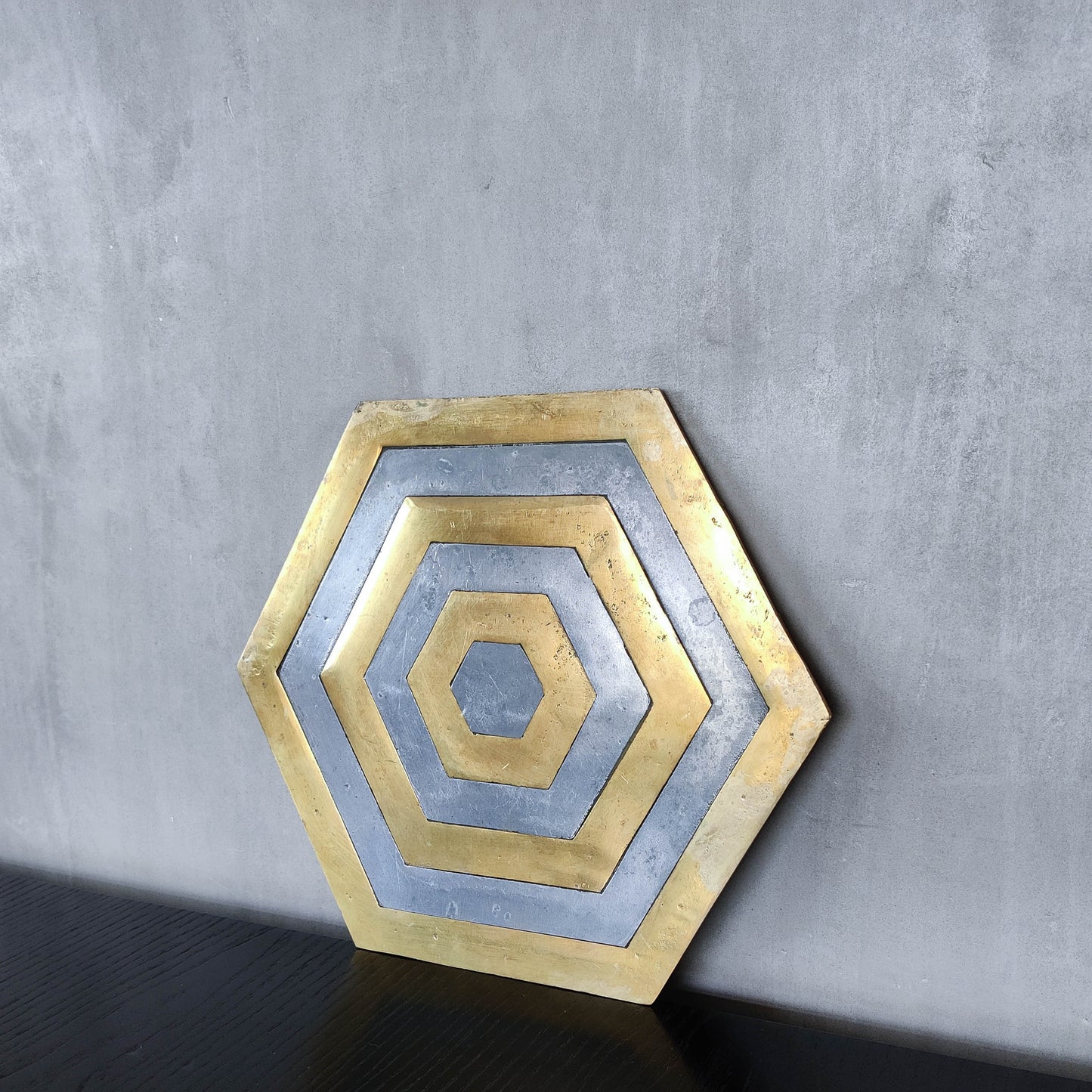 David Marshall brutalist vintage 1980s cast brass and aluminium tray trivet mat