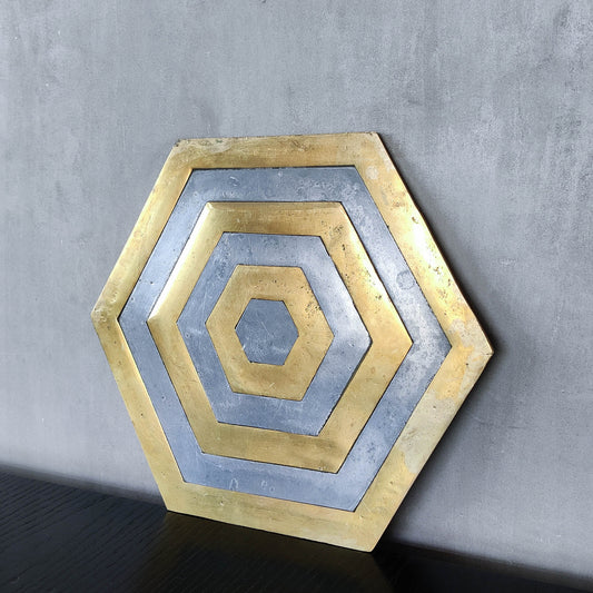 David Marshall brutalist vintage 1980s cast brass and aluminium tray trivet mat