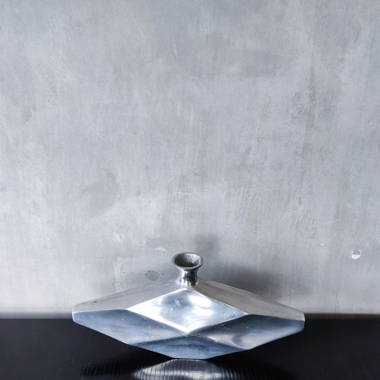 Vintage 1990s hand cast aluminium modernist sculptural vessel faceted vase form