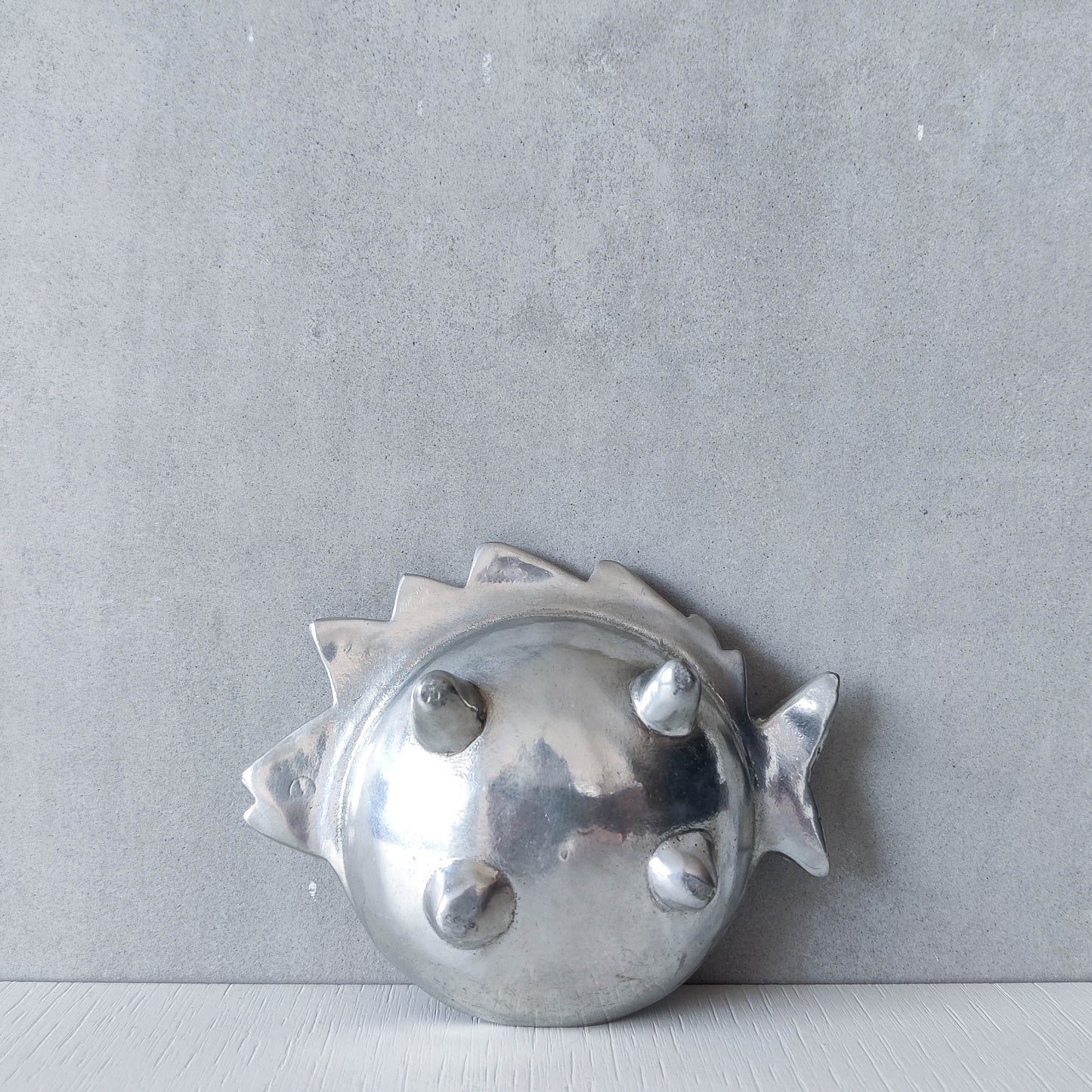Vintage 1990s cast aluminium silver fish shaped vide poche dish catchall footed