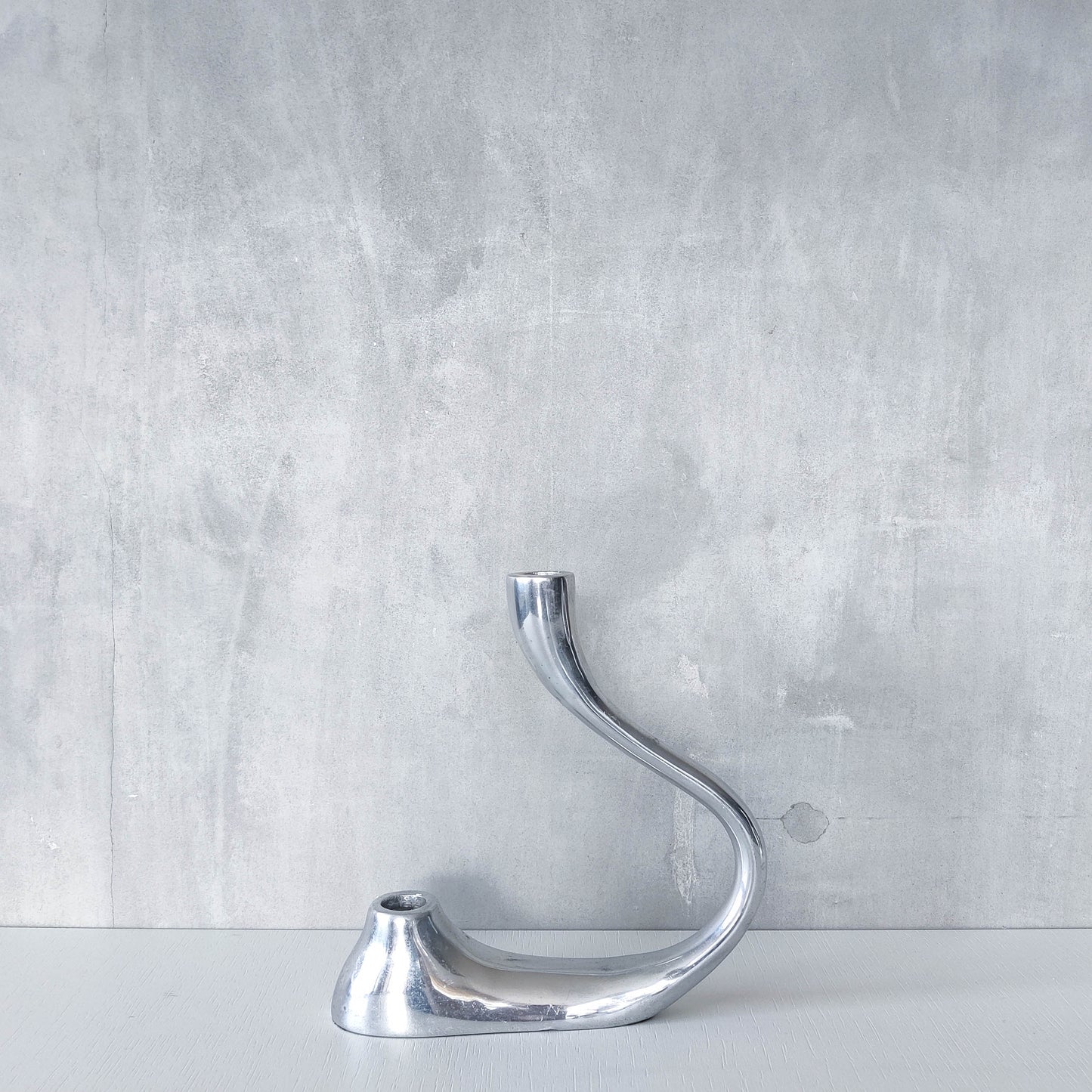 Vintage 1990s cast aluminium sculptural double candle holder candelabra chrome