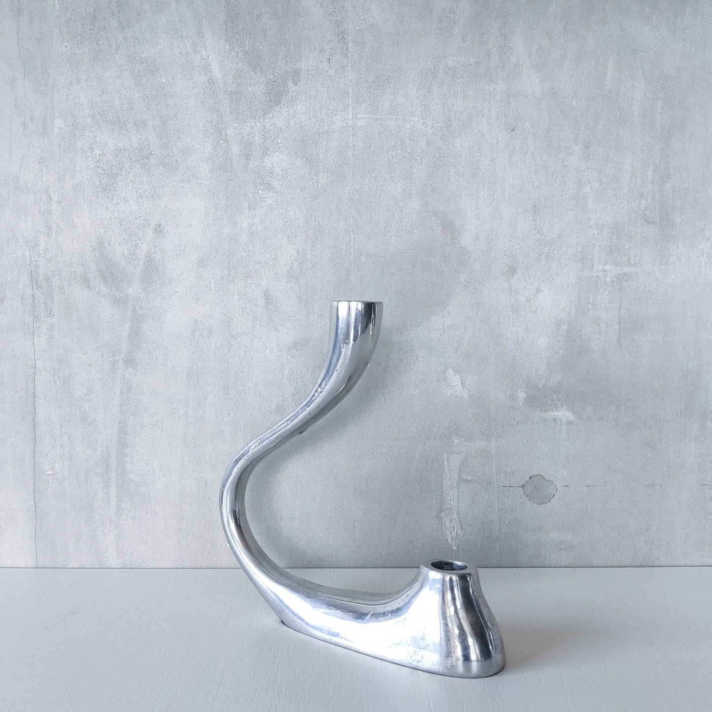 Vintage 1990s cast aluminium sculptural double candle holder candelabra chrome