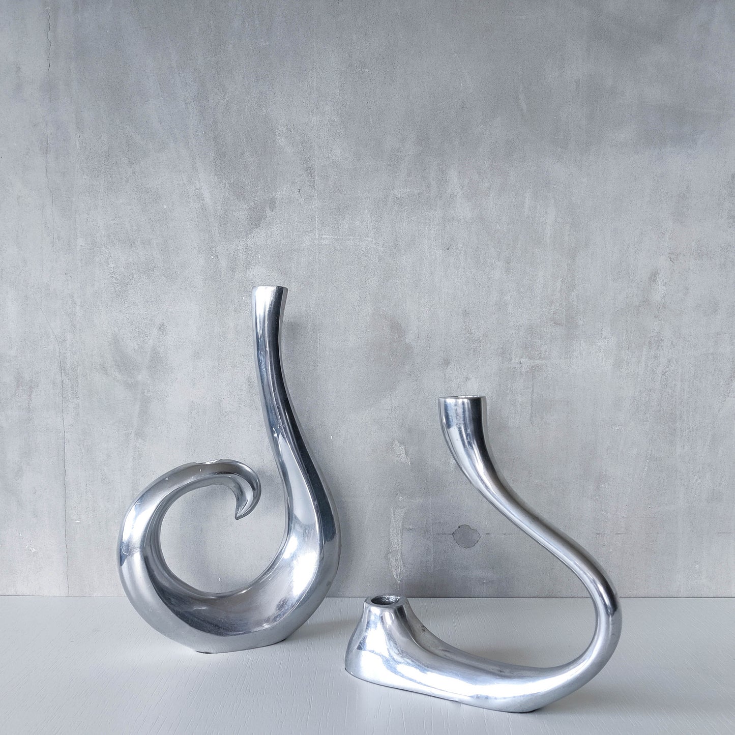 Vintage 1990s cast aluminium sculptural double candle holder candelabra