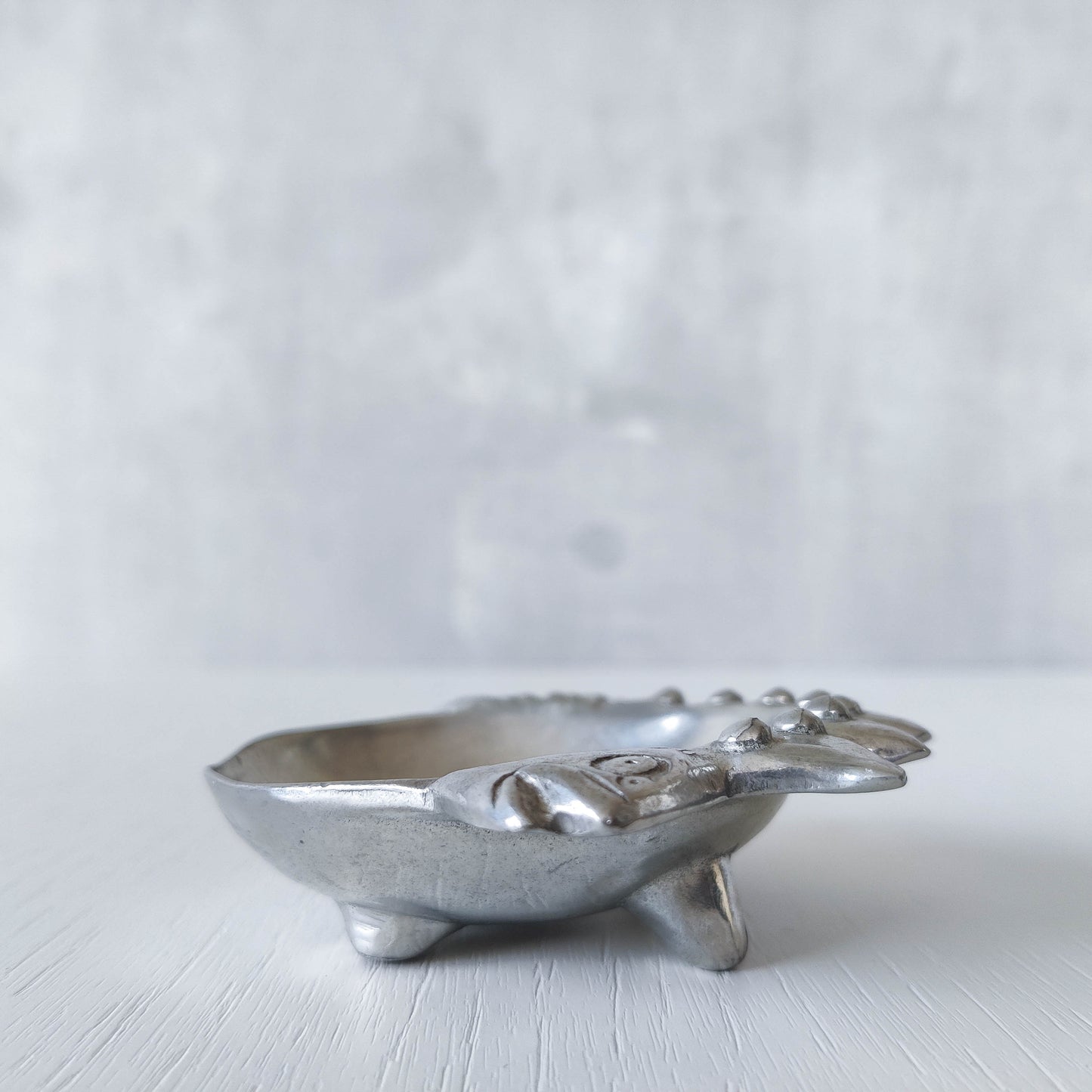 Vintage 1990s cast aluminium silver fish shaped vide poche dish catchall footed