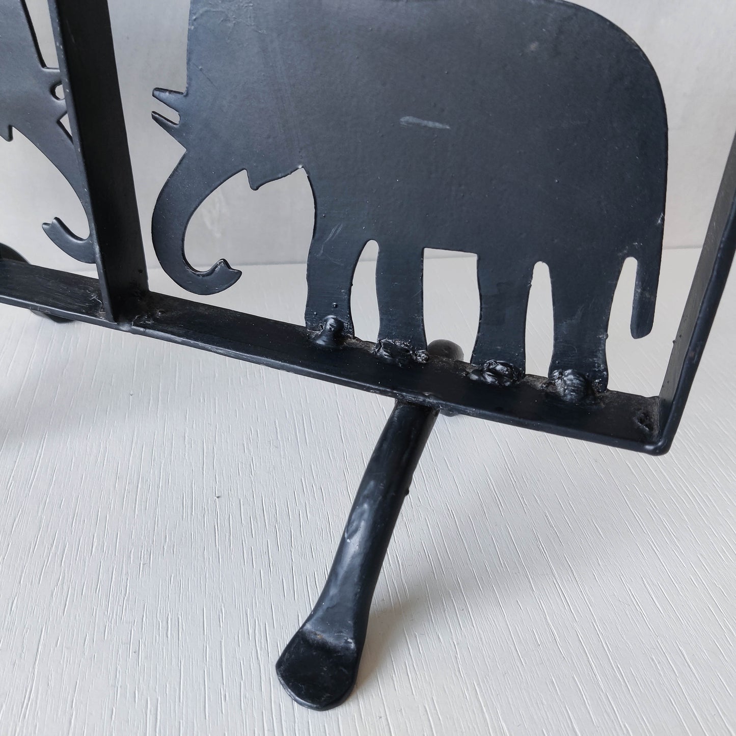 Vintage wrought iron and steel fire screen candle holder Atelier Marolles style