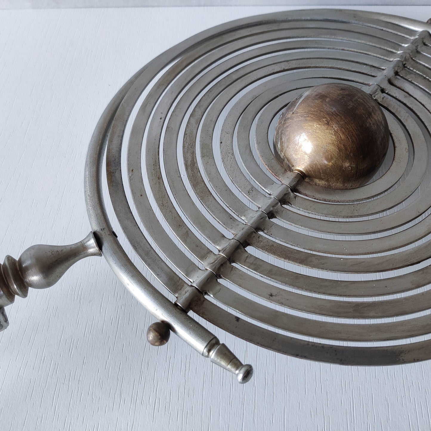 20th century Copernican armillary sphere orrery globe steel and brass sculpture