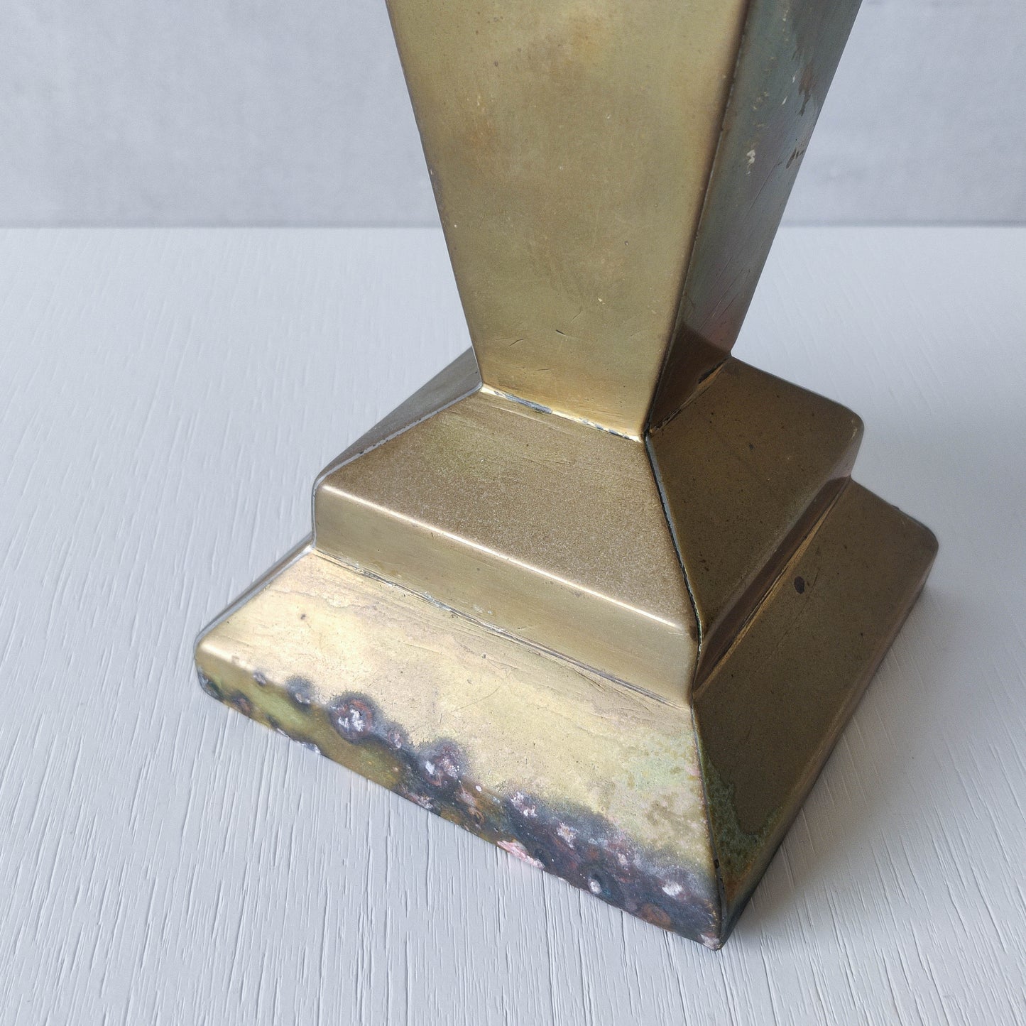Vintage Art Deco style brass geometric cubist sculptural vase