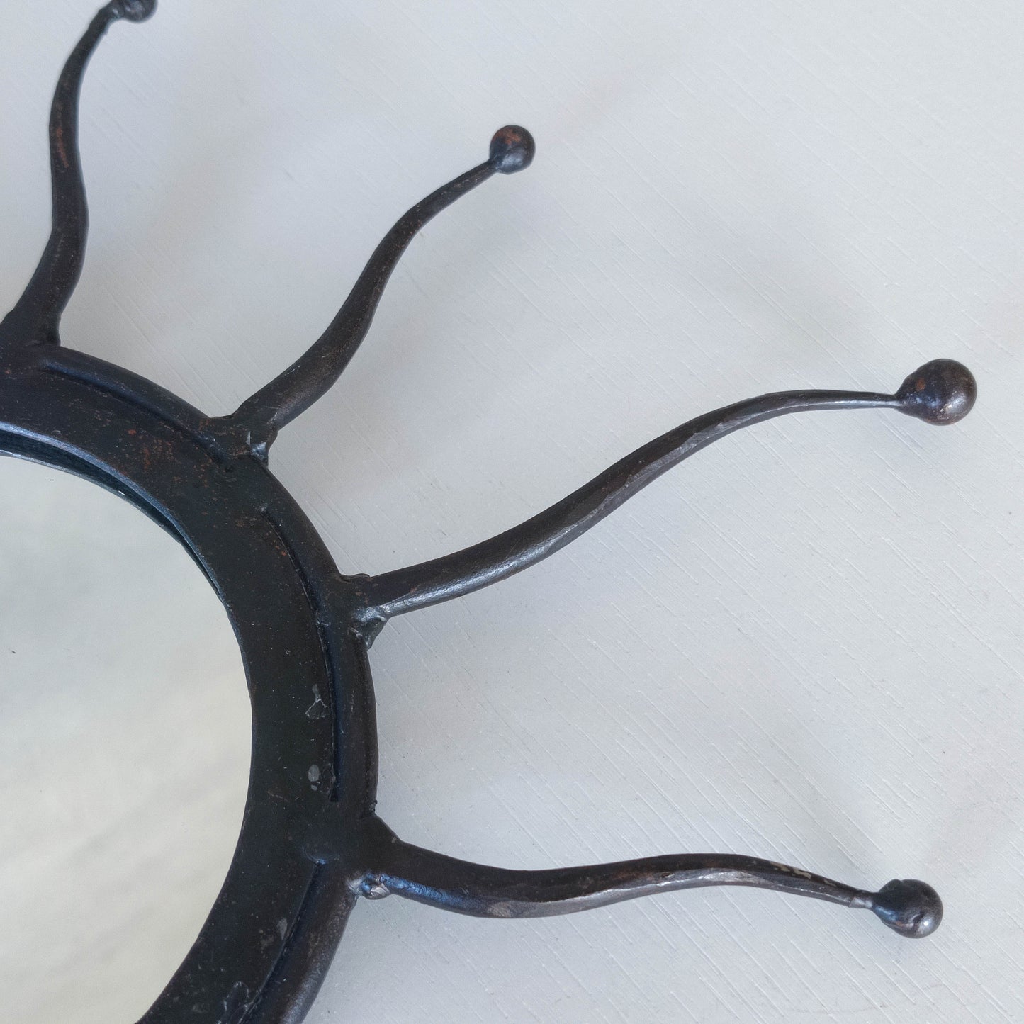 Vintage 1990s hand made artisan metal work wrought iron sun burst mirror