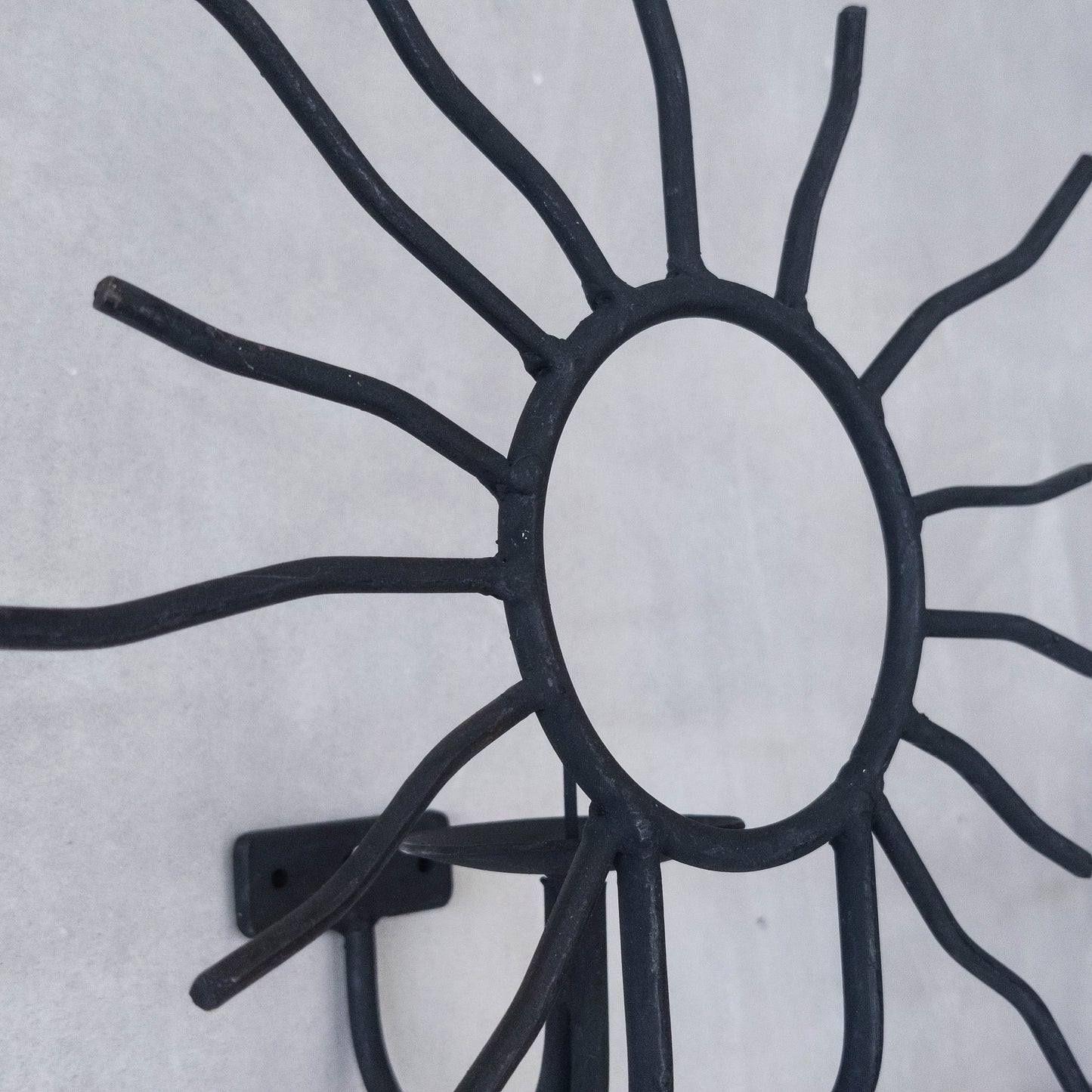 Pair of vintage black welded steel sun candle wall sconces Andre Dubreuil style