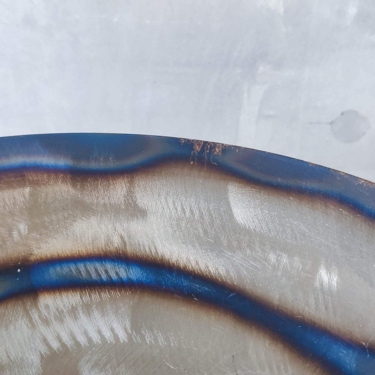 Rob Mulholland signed metalwork artisan handmade torched steel footed fruit bowl